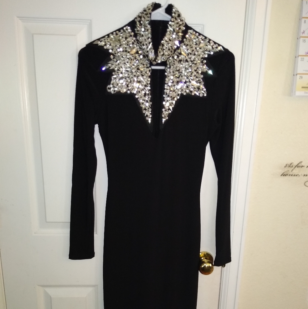 Hot Miami styles blinged out collar black dress
